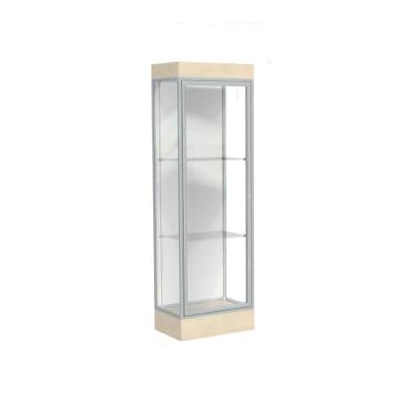 Waddell Display Case Of Ghent Edge Lighted Floor Case, White Back, Satin Frame, 6" Chardonnay Base, 24"W x 76"H x 20"D 91LFWH-SN-CD